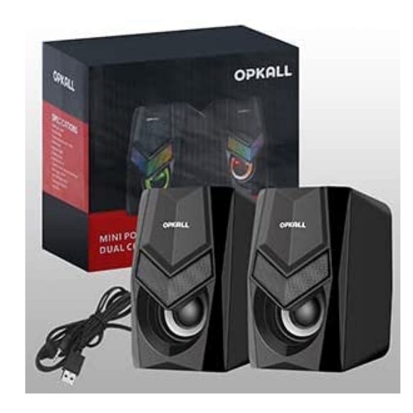 OPKALL Mini Colorful LED Light Computer Speaker, USB, 3.5mm Cable - Picture 2 of 8